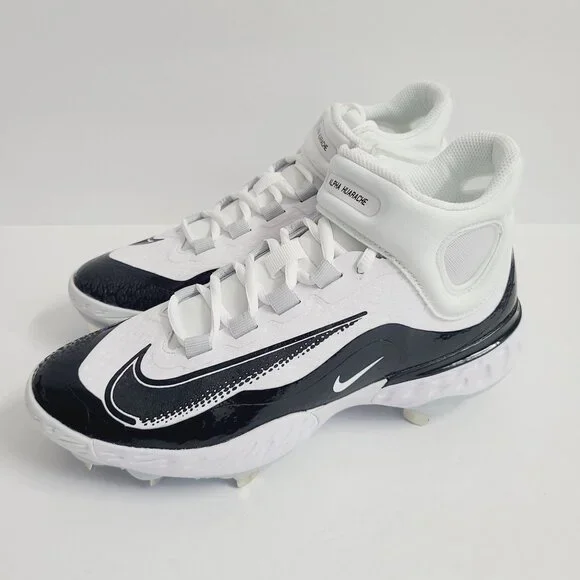 NEW Nike Alpha Huarache Elite 4 Mid Baseball Cleats FD2744-101 Size 8 White Blac - Picture 1 of 7